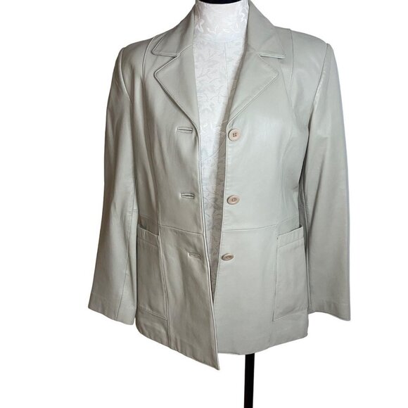 Classiques Entier Vintage Womens Blazer Jacket Size Small Beige Leather - Picture 2 of 10